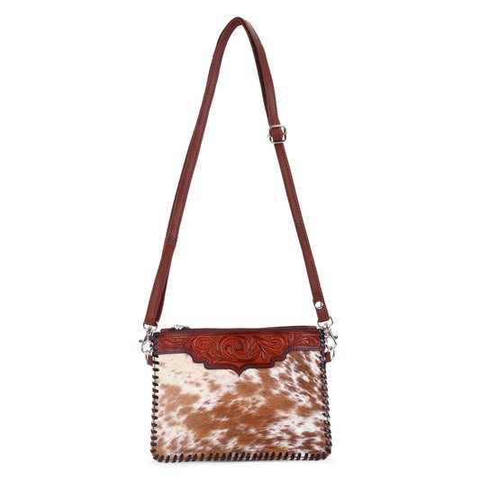 Leather Cowhide Hand Tooled Mini Mobile Crossbody