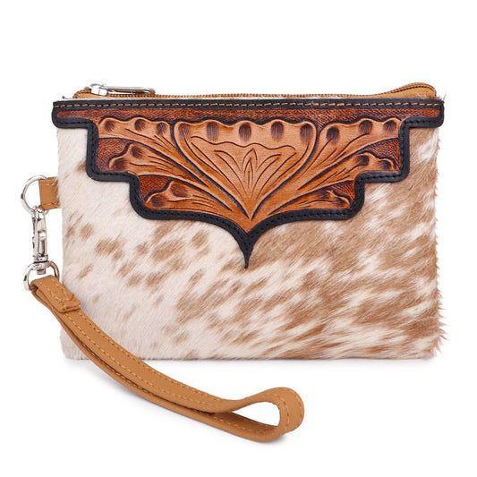 Leather Cowhide Western Hand Tooled Wrislet: Light Borwn with Black Border