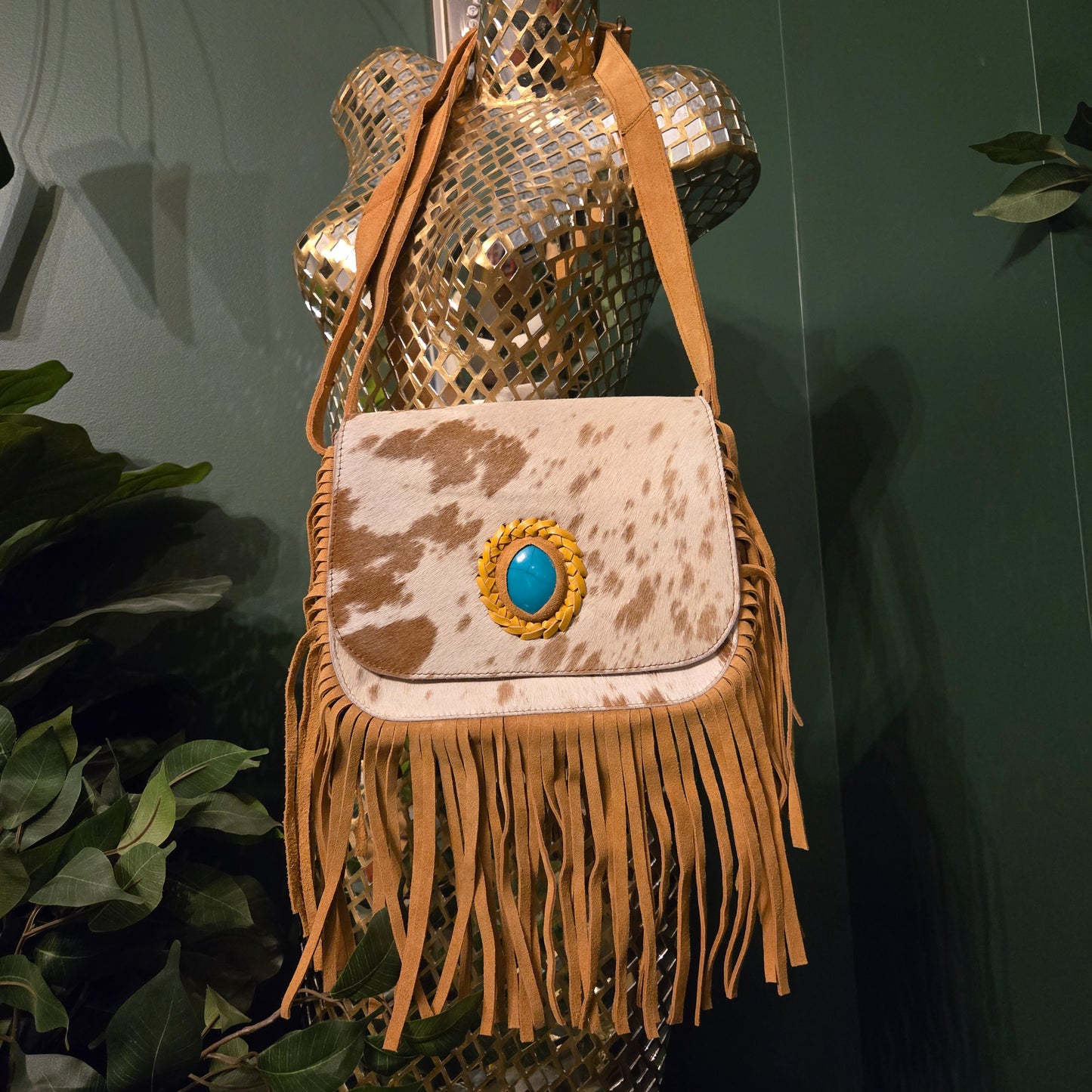 Cowhide fringe purse