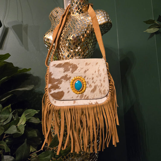 Cowhide fringe purse