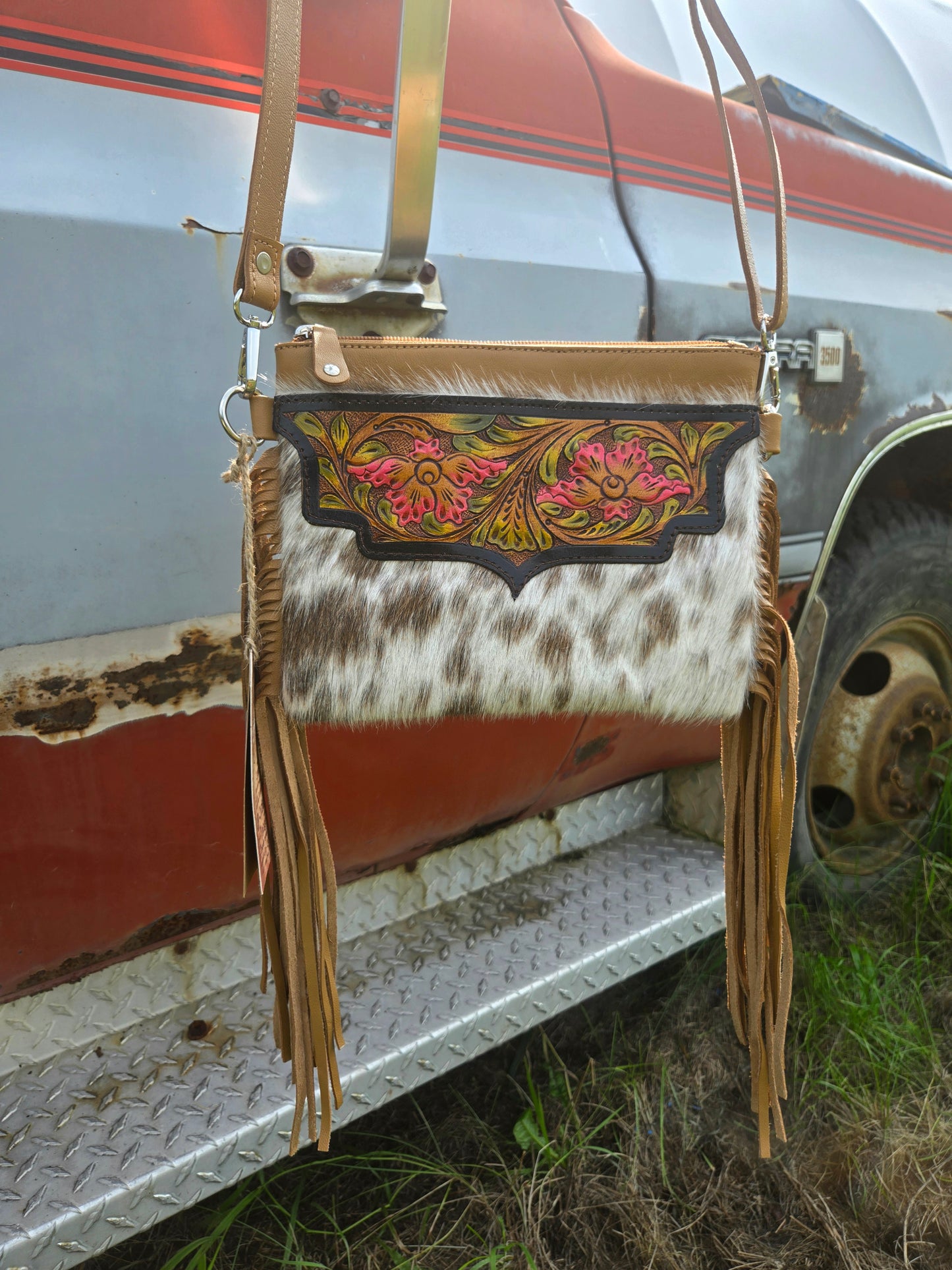 Cream Fringe Cowhide Cross-body bag