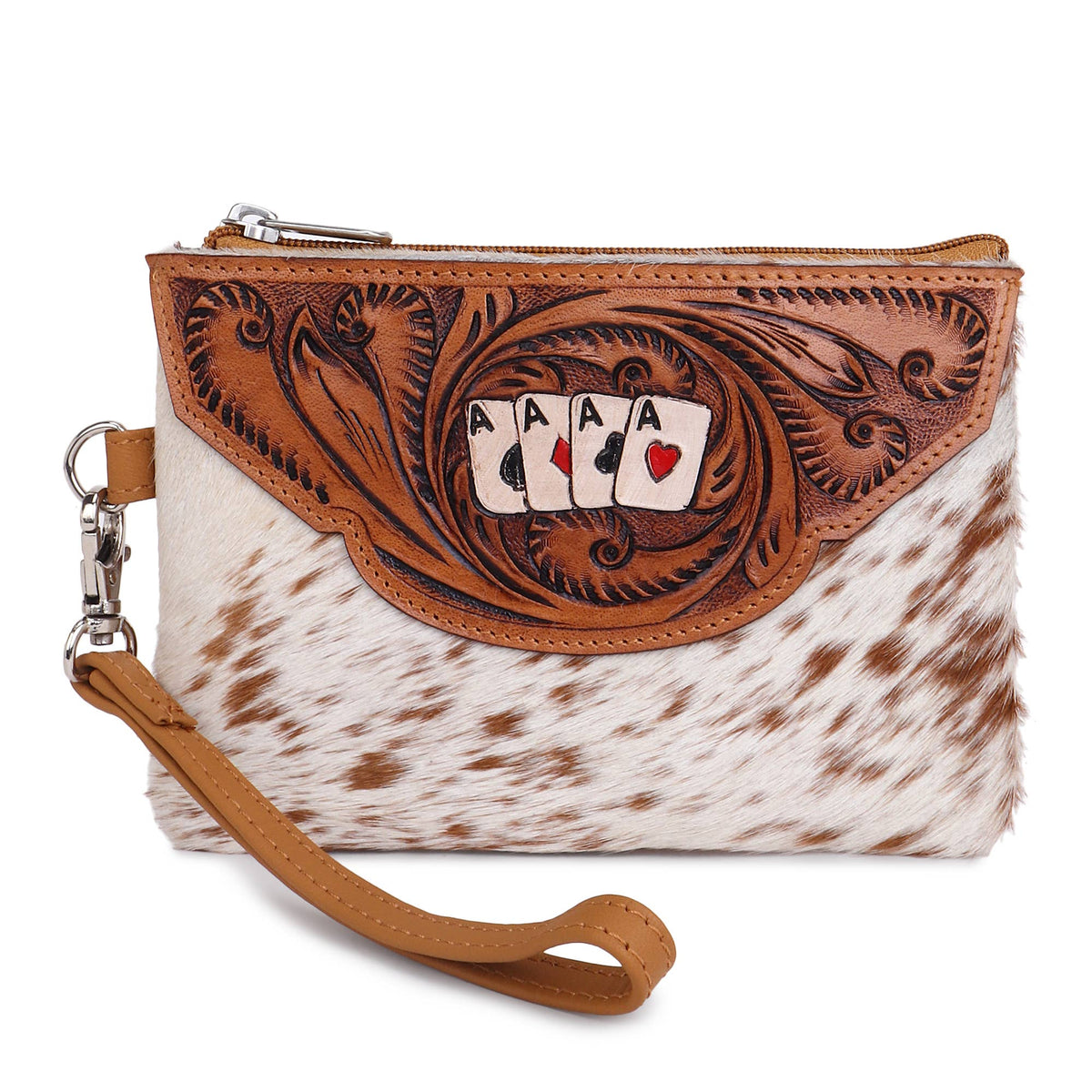 Leather Cowhide Western Hand Tooled Women's Wrislet: 4 Aces