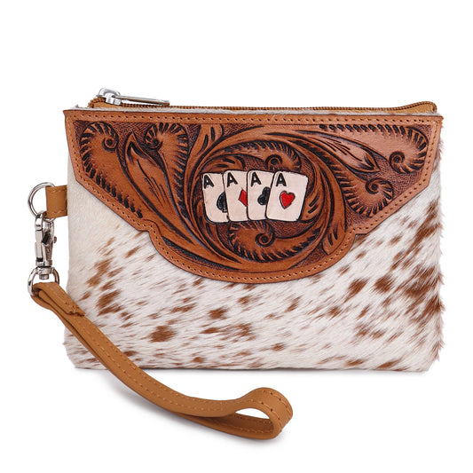 Leather Cowhide Western Hand Tooled Women's Wrislet: 4 Aces
