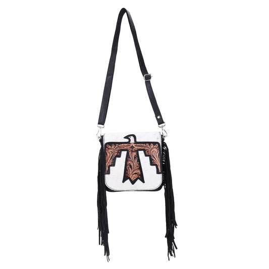 Leather Cowhide Western Hand Tooled Small Crossbody: Rustic Brown Free Bird Hand Tooled